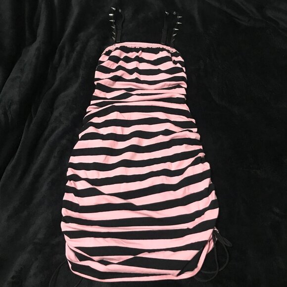 Gothic Widow Dolls Kill Pink Black Striped Mini Dress Goth Emo Punk XS SMALL - Picture 4 of 6